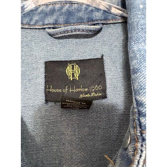 House of Harlow Crystal Studded Denim Button Down Top In Blue Size XS - Picture 7 of 7